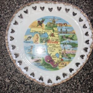 Vintage Florida Plate Cut Out Heart Shapes Souvenir 5” Gold Outside Good Cond.